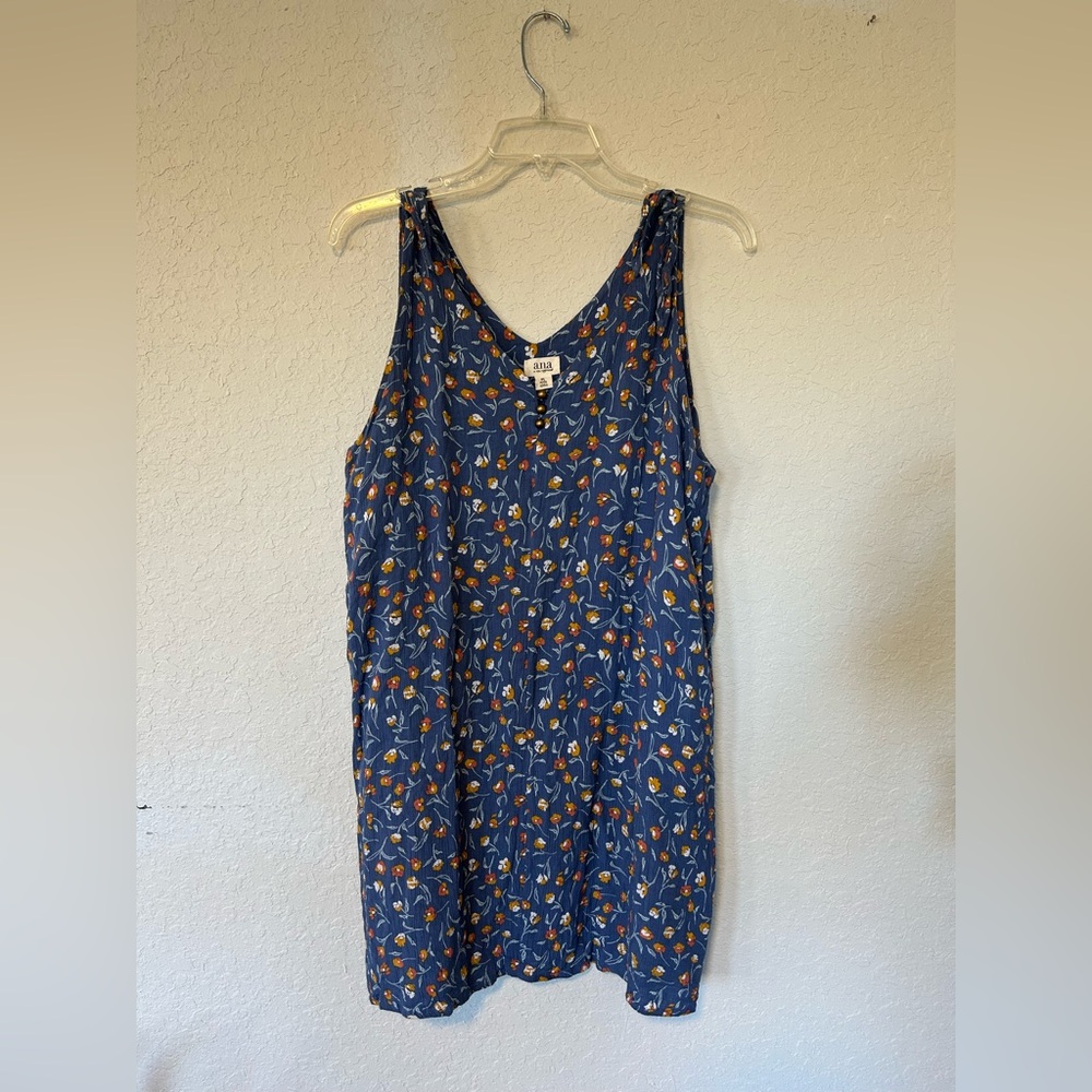 a.n.a Blue Floral V-Neck Sleeveless Mini Dress, Lightweight, Cruising Style